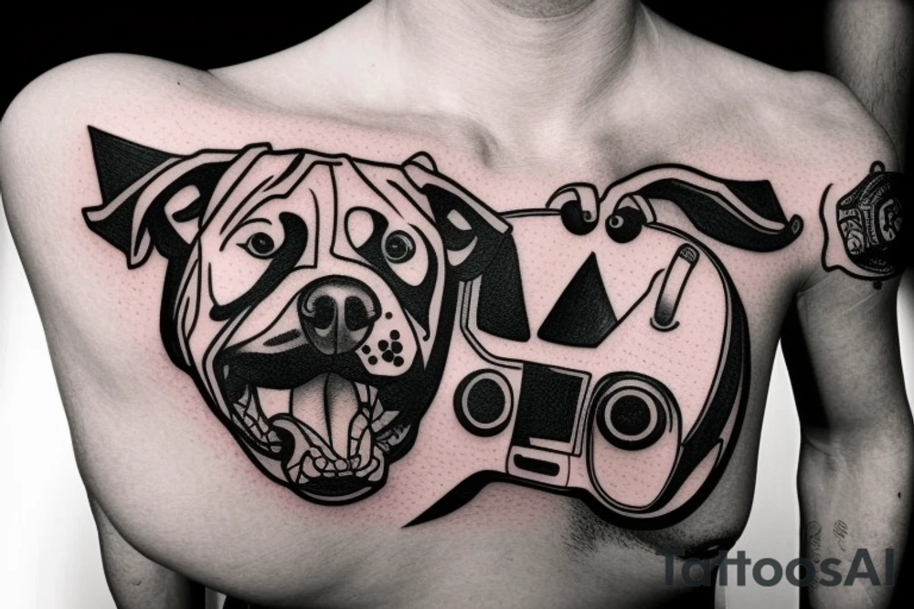 A pitbull carrying an xbox controller in its mouth tattoo idea