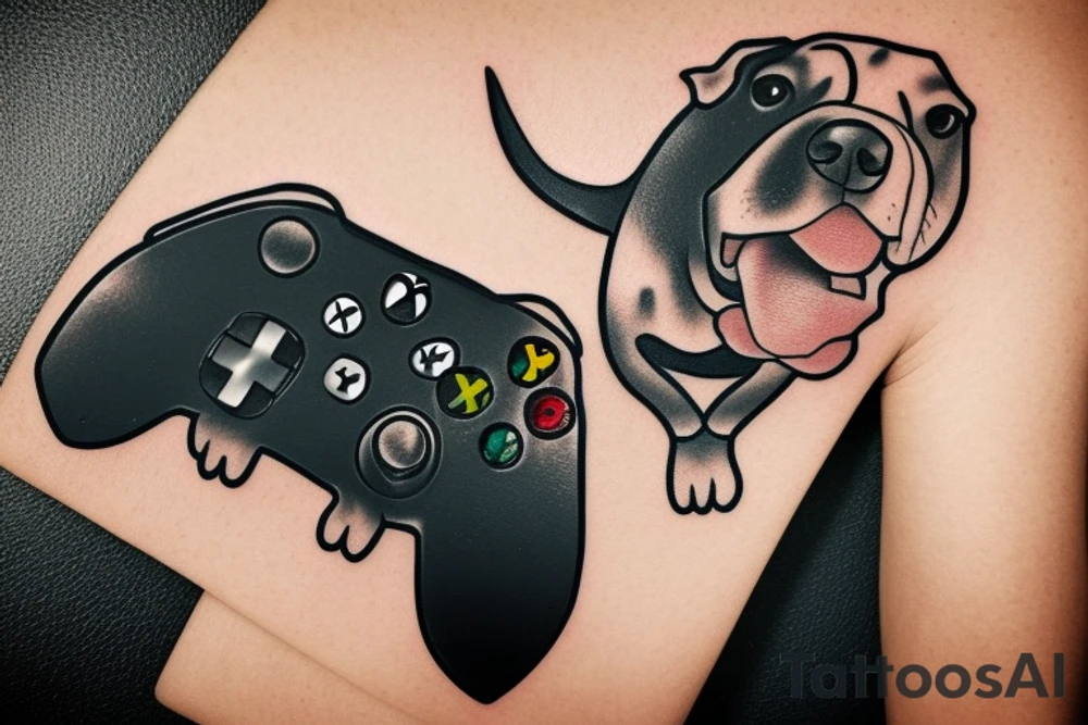 A pitbull carrying an xbox controller in its mouth tattoo idea