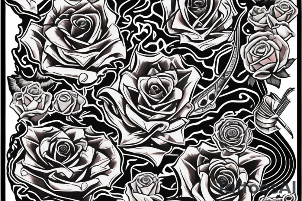 phoenix with tiger, ace of spades, roses and guitar tattoo idea