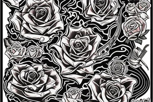 phoenix with tiger, ace of spades, roses and guitar tattoo idea