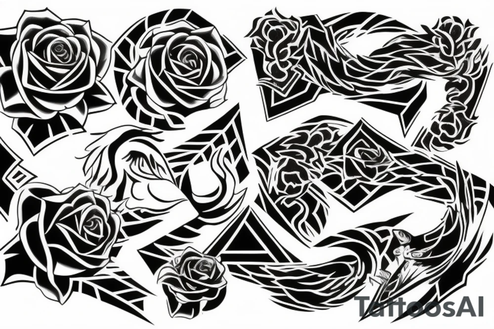 phoenix with tiger, ace of spades, roses and guitar tattoo idea
