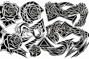 phoenix with tiger, ace of spades, roses and guitar tattoo idea
