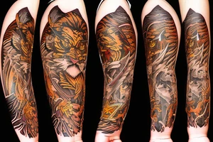 phoenix with tiger, ace of spades, and guitar tattoo idea