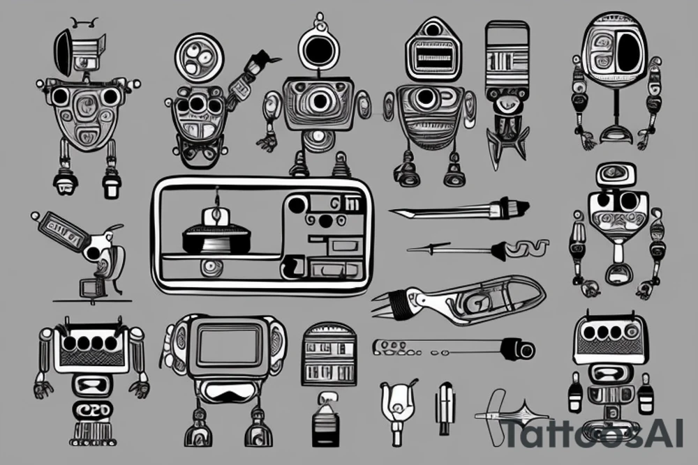 robot repairing itself using a tool tattoo idea