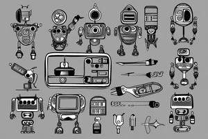 robot repairing itself using a tool tattoo idea