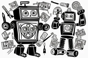 Broken robot repairing itself using a tool tattoo idea
