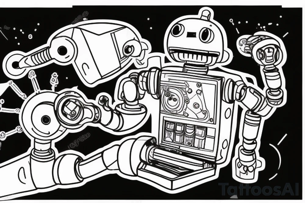 Broken robot repairing itself using a tool tattoo idea