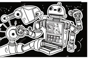 Broken robot repairing itself using a tool tattoo idea