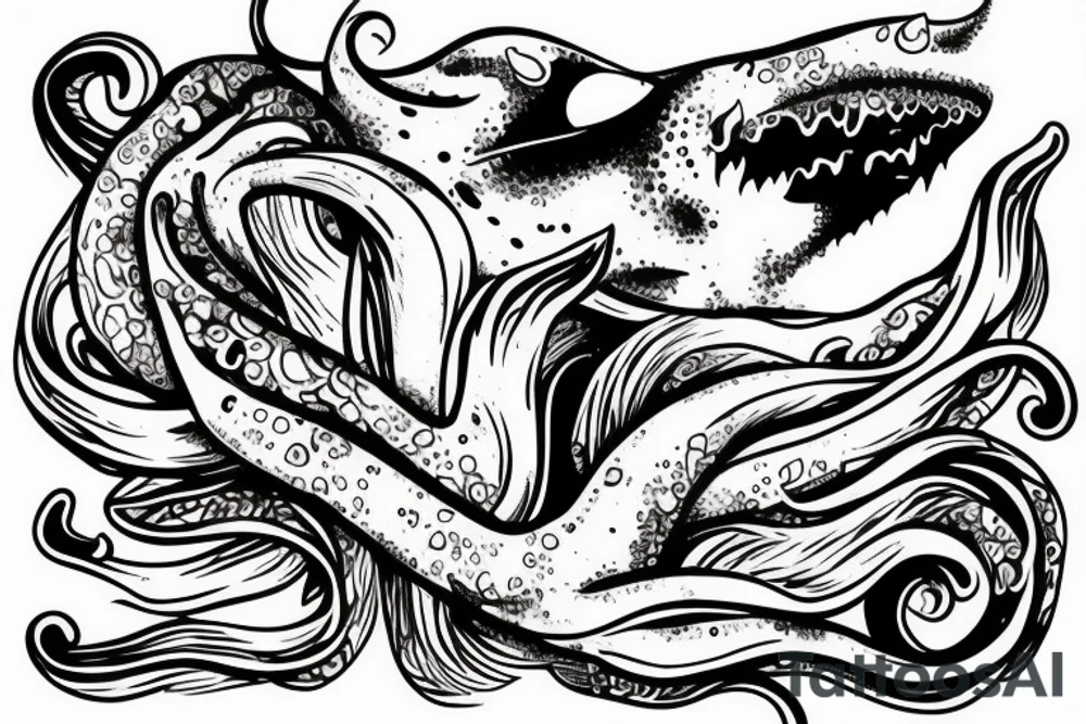 a person being pulled underwater by a giant squid tattoo idea