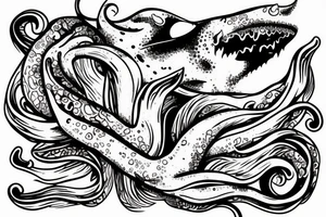 a person being pulled underwater by a giant squid tattoo idea