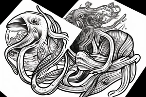 a person being pulled underwater by a giant squid tattoo idea