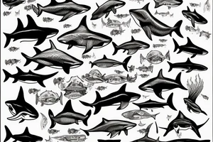 a person drowning underwater surrounded by sharks tattoo idea