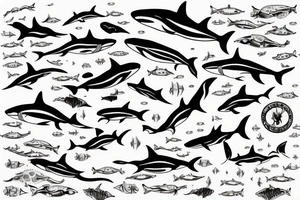 a person drowning underwater surrounded by sharks tattoo idea