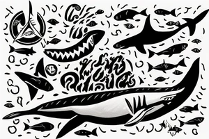 a person drowning underwater with a shark circling around them tattoo idea