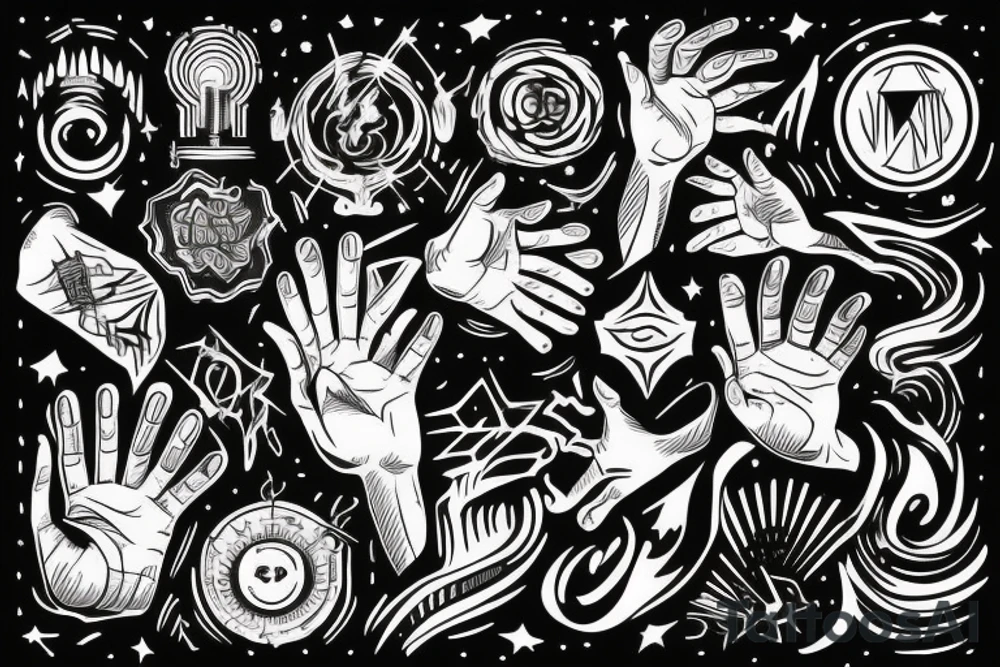 The hand of god point towards the work given with lights and clouds around tattoo idea