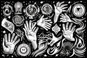 The hand of god point towards the work given with lights and clouds around tattoo idea