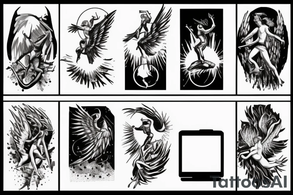 Icarus falling from the sun with a flavour of technology tattoo idea
