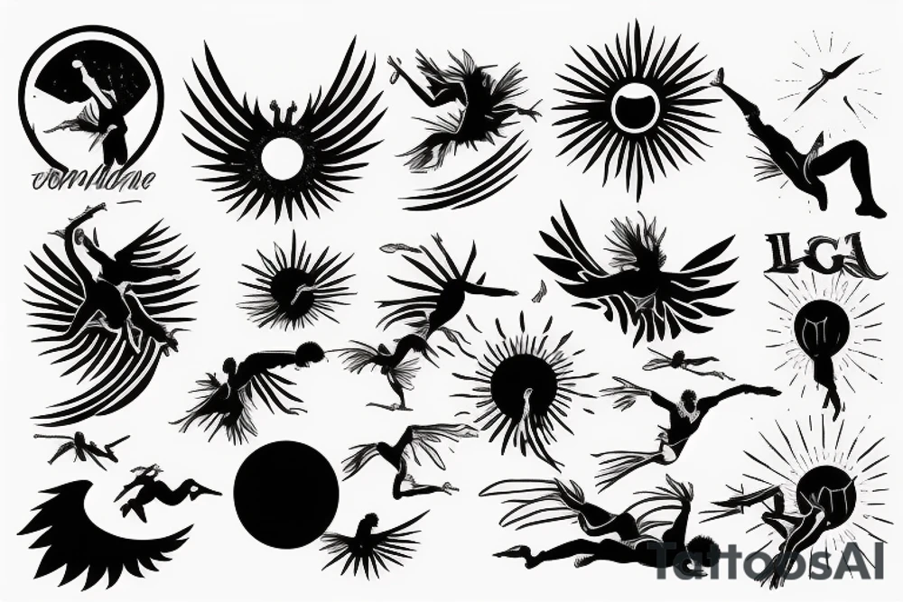 Icarus falling from the sun as fine line tattoo tattoo idea Icarus falling from the sun as fine line tattoo tattoo idea