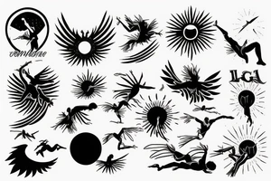 Icarus falling from the sun as fine line tattoo tattoo idea