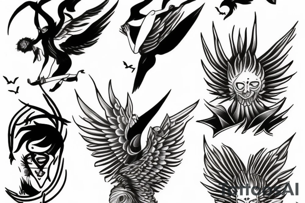 Icarus falling from the sun as fine line tattoo tattoo idea Icarus falling from the sun as fine line tattoo tattoo idea