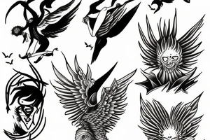 Icarus falling from the sun as fine line tattoo tattoo idea