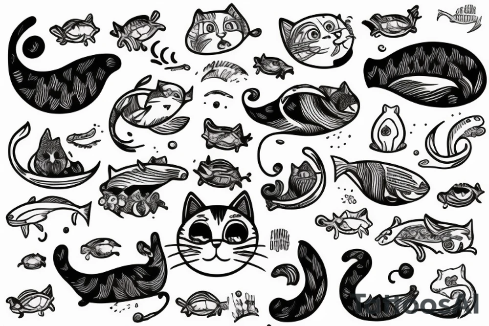 cat in the ocean tattoo idea
