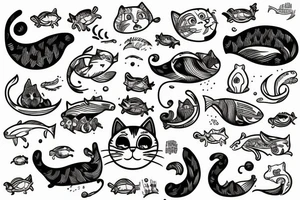 cat in the ocean tattoo idea