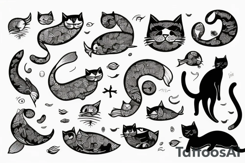 cat in the ocean tattoo idea