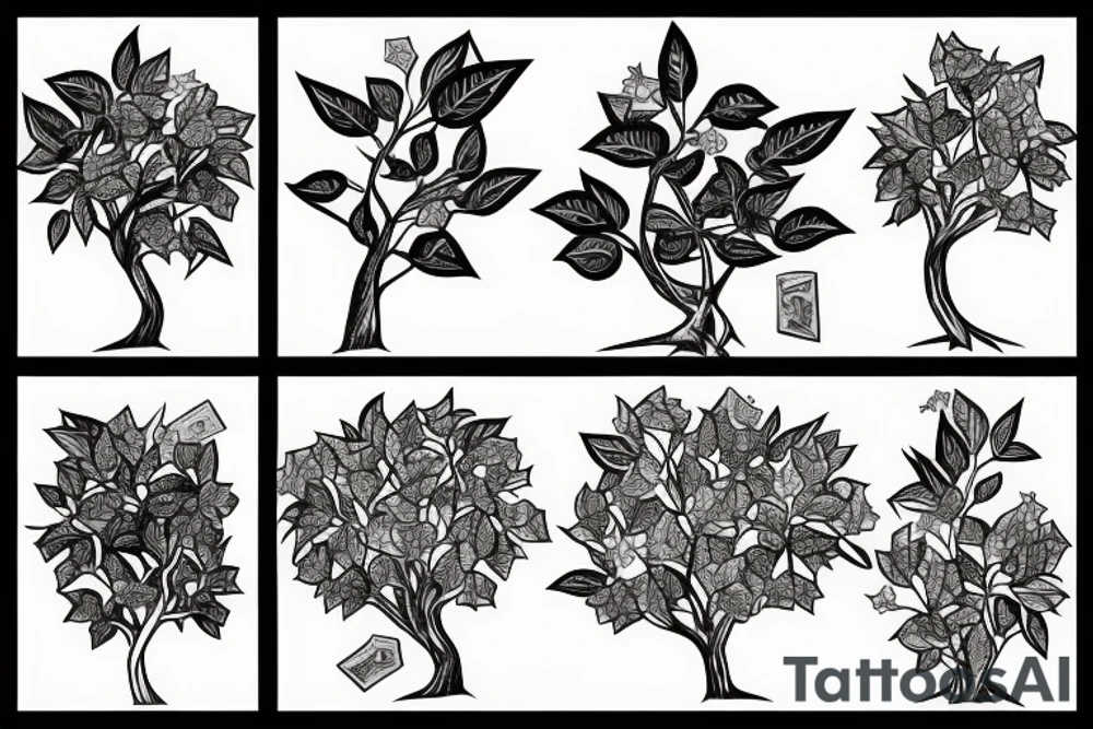 a money tree. It had twenty-dollar bills for leaves. Its flowers were government bonds. Its fruit was diamonds. tattoo idea