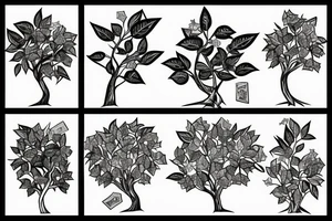 a money tree. It had twenty-dollar bills for leaves. Its flowers were government bonds. Its fruit was diamonds. tattoo idea