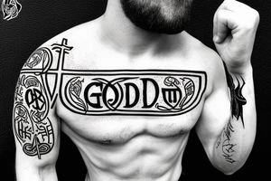 IN GOD WE TRUST in nordic runes as a bicep wrap tattoo idea