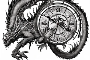 clock dragon with times and dates tattoo idea