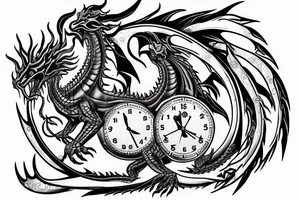 clock dragon with times and dates tattoo idea