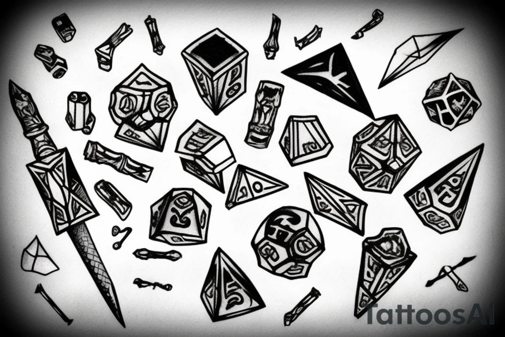Fantasy dice dagger raven tattoo idea