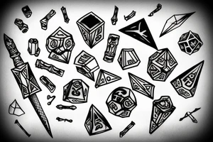 Fantasy dice dagger raven tattoo idea