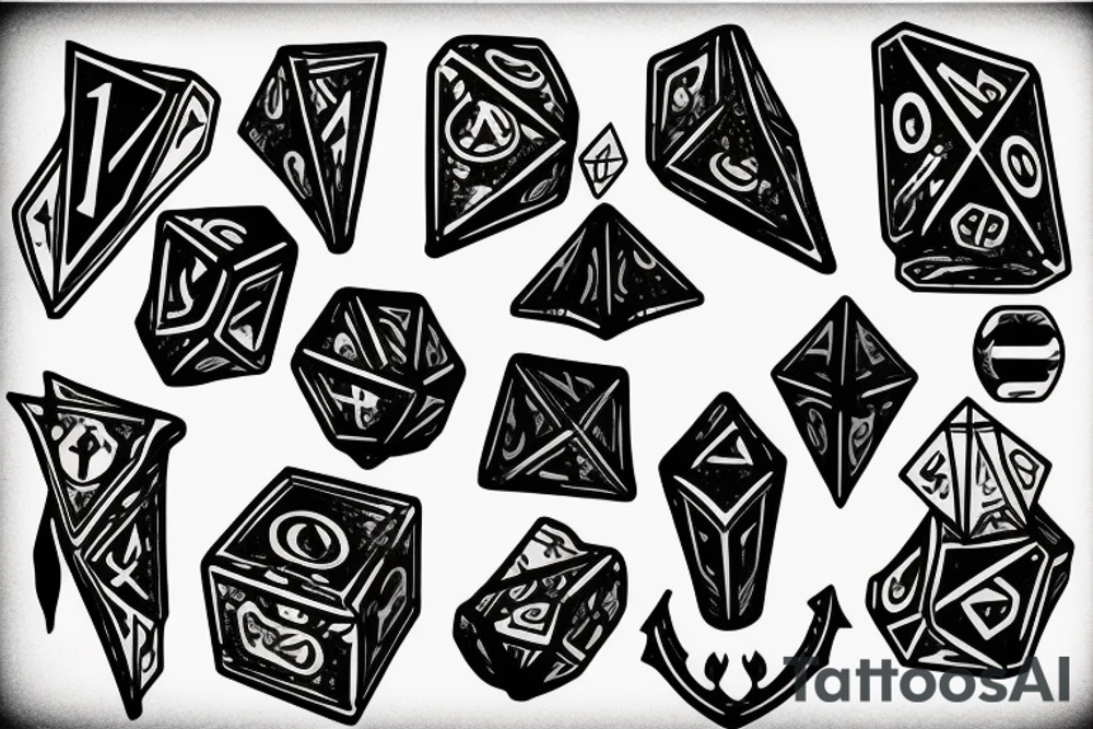 Fantasy dice dagger raven tattoo idea
