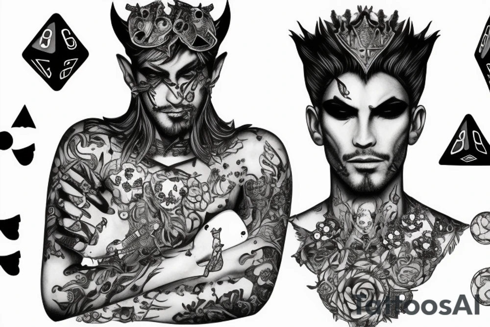 Fantasy prince of ravens with dice around head tattoo idea Fantasy prince of ravens with dice around head tattoo idea