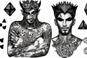Fantasy prince of ravens with dice around head tattoo idea