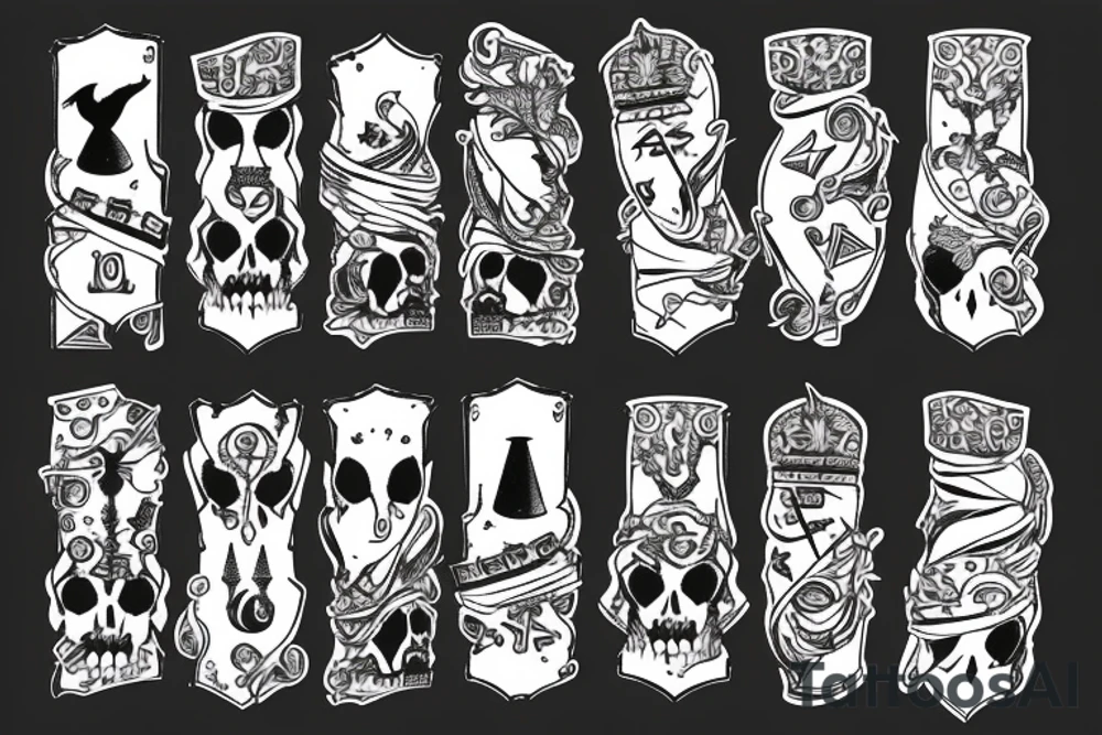 Nine moons ravens dice dagger scarf hat tattoo idea