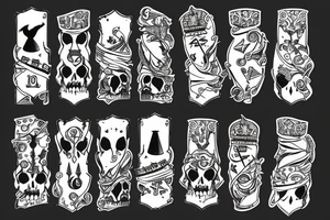 Nine moons ravens dice dagger scarf hat tattoo idea