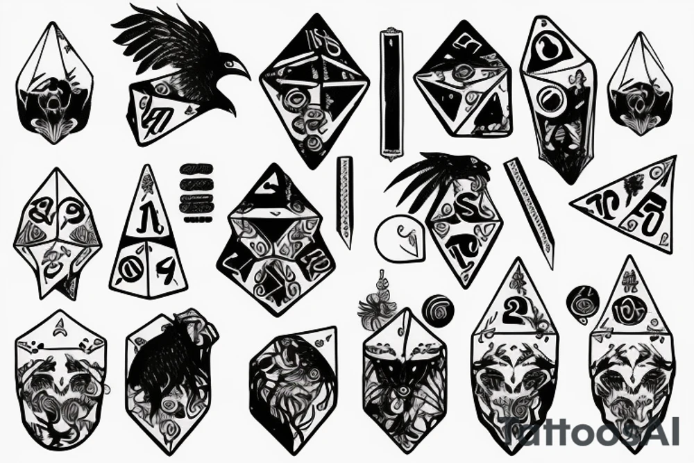 Nine moons ravens dice dagger scarf hat tattoo idea