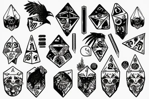 Nine moons ravens dice dagger scarf hat tattoo idea