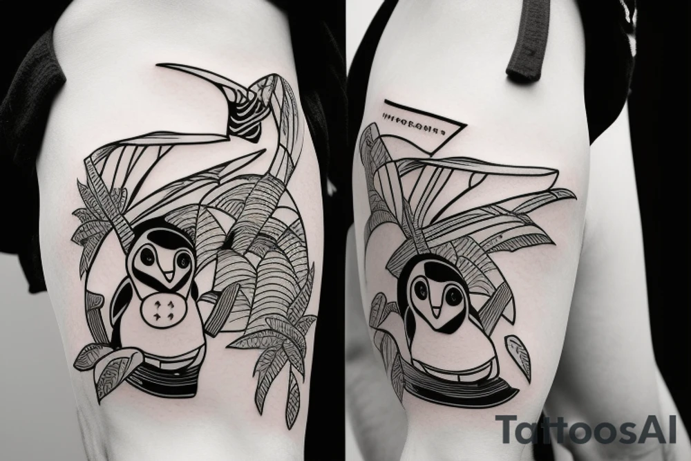 penguin holding surfboard tattoo idea