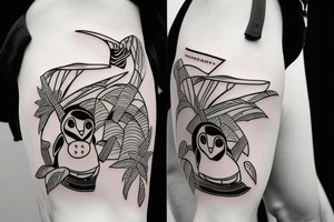 penguin holding surfboard tattoo idea