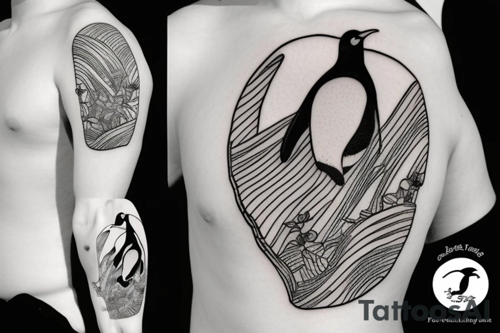 penguin holding surfboard tattoo idea