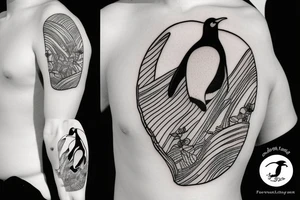 penguin holding surfboard tattoo idea