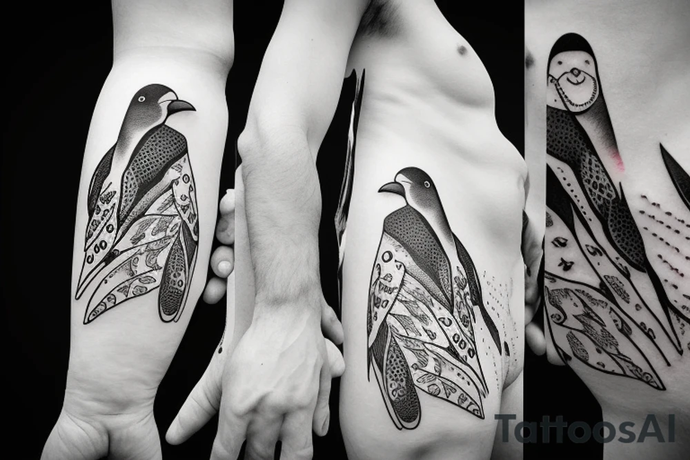 penguin holding surfboard tattoo idea