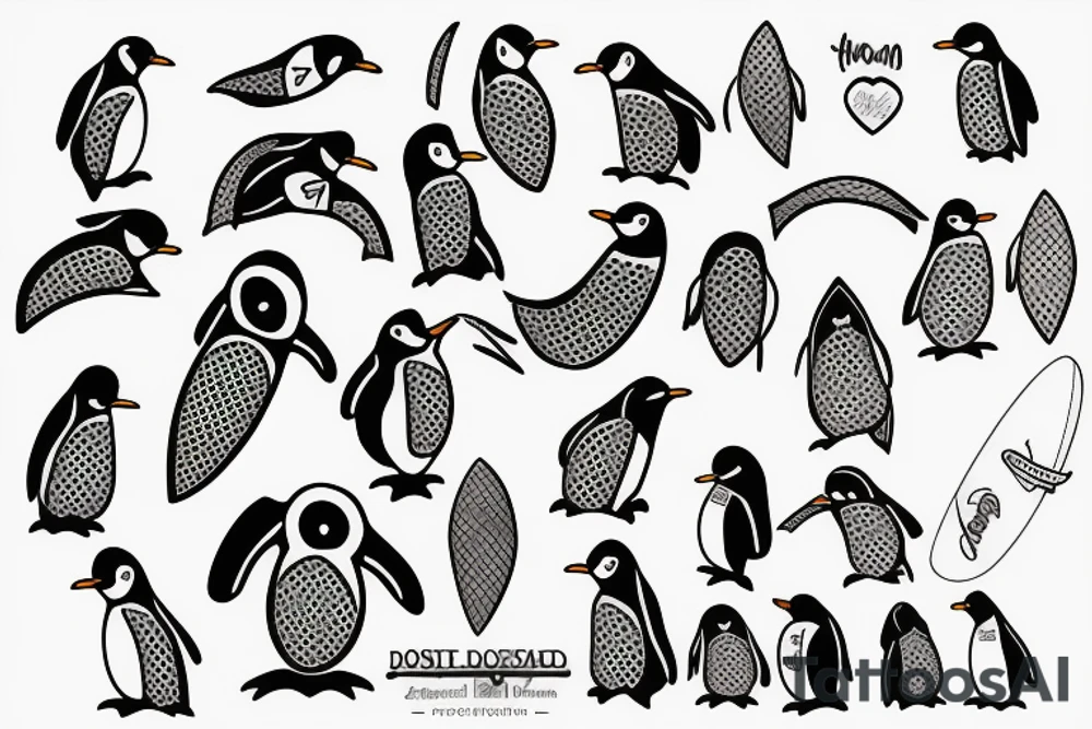 penguin holding surfboard tattoo idea