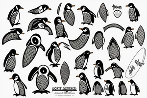penguin holding surfboard tattoo idea