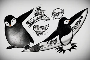 penguin holding surfboard tattoo idea